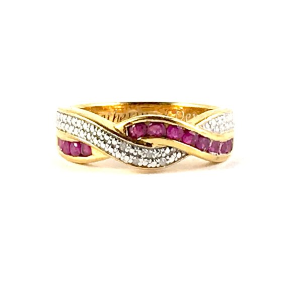 Sterling Silver 925 Gold Plate Genuine Ruby and Diamond "Catherine & Dennis"Ring - Picture 1 of 4